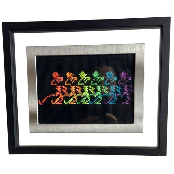 Grateful Dead Dancing Skeletons Framed Cross Stitch Handmade  11" x 9" - Picture 1 of 6
